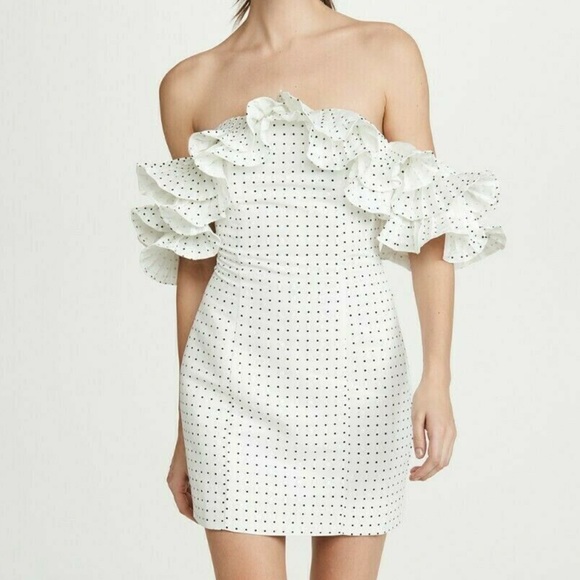 NWT MESTIZA NEW YORK LULU OFF-THE-SHOULDER POLKA-DOTS MINI DRESS SIZE 12 Z523-23 - Picture 4 of 10